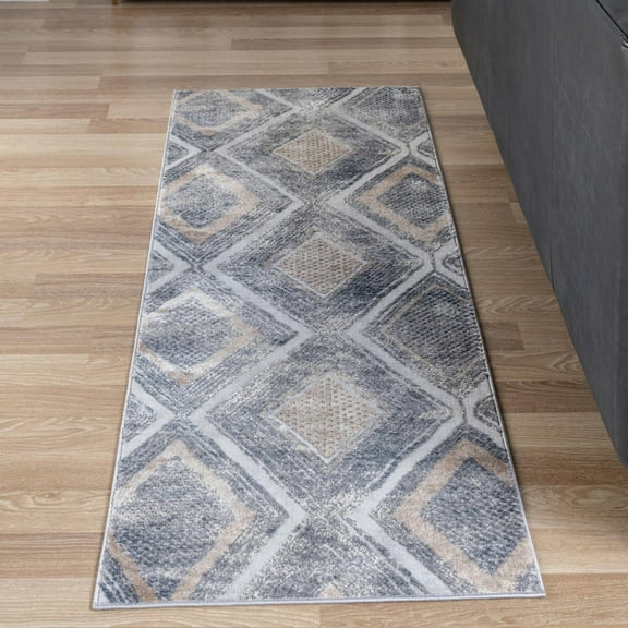 Unique Loom Caspian Collection Area Rug - Aktau (2' 2" x 6' 1" Runner Gray Cream/Silver)