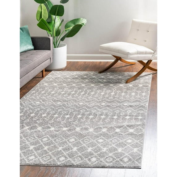 Unique Loom Tribal Trellis Collection Area Rug - Alaoui (10' x 13' Rectangle Gray/Ivory)