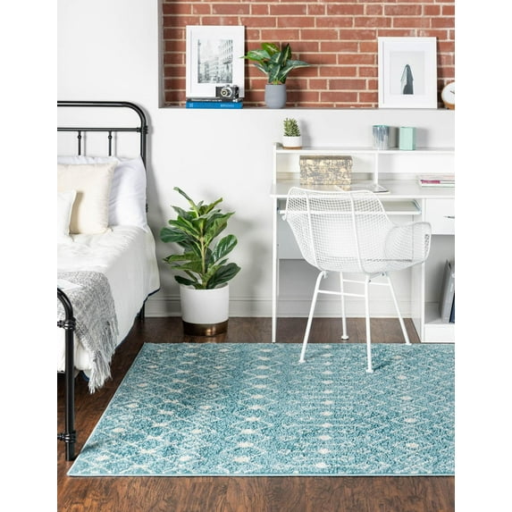 Unique Loom Tribal Trellis Collection Area Rug - Alaoui (10' 8" x 14' Rectangle Aqua Blue/Ivory)
