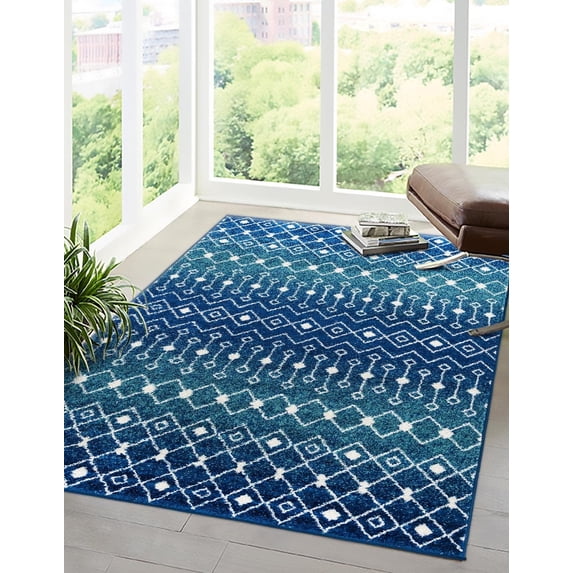 Unique Loom Tribal Trellis Collection Area Rug - Alaoui (4' 1" x 6' 1" Rectangle Navy and Teal/Ivory)