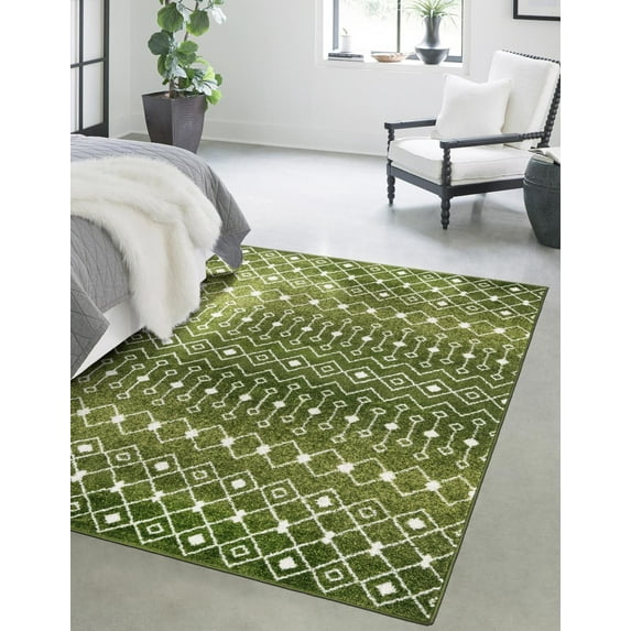 Unique Loom Tribal Trellis Collection Area Rug - Alaoui (7' 10" x 10' Rectangle Green/Ivory)
