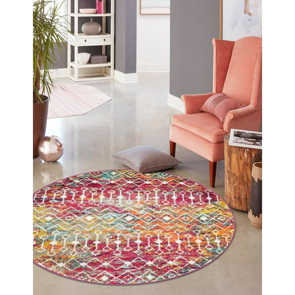 Unique Loom Tribal Trellis Collection Area Rug - Alaoui (5' 3" Round Multi/Blue)