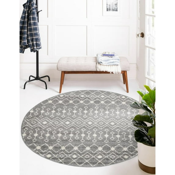Unique Loom Tribal Trellis Collection Area Rug - Alaoui (6' Round Gray/Ivory)