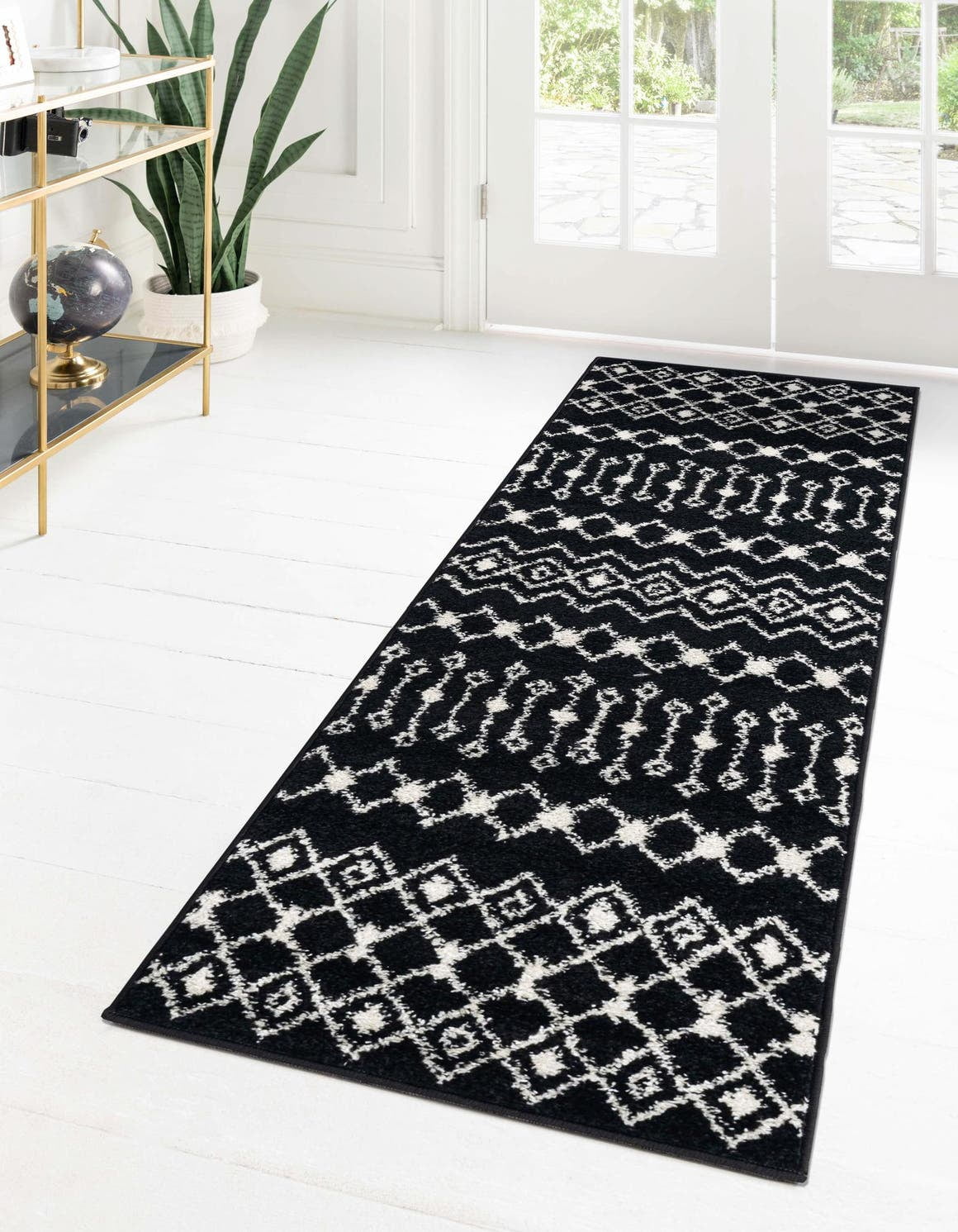 Unique Loom Alaoui Tribal Trellis Rug ,Runner,2' 0" x 8' 0" Black and
