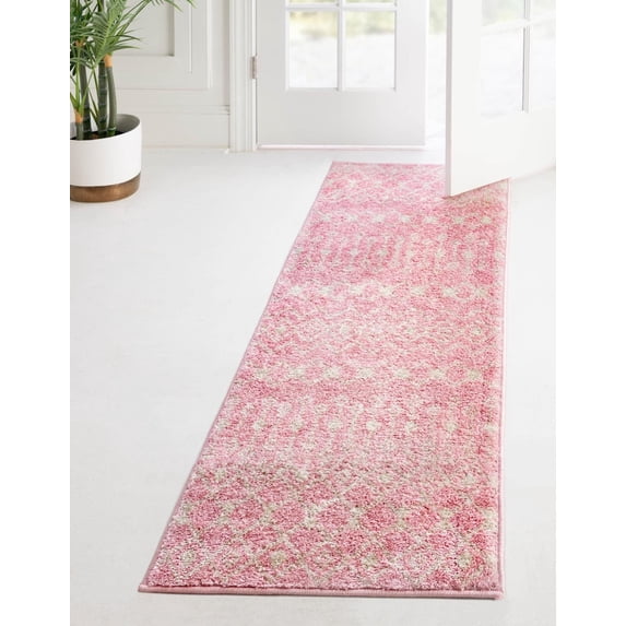 Unique Loom Tribal Trellis Collection Area Rug - Alaoui (2' 7" x 10' Runner Pink/Ivory)