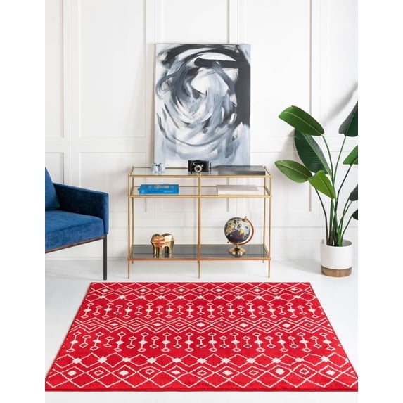 Unique Loom Tribal Trellis Collection Area Rug - Alaoui (10' Square Burgundy Red/Ivory)