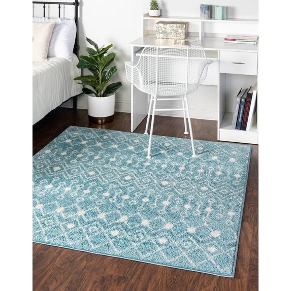 Unique Loom Tribal Trellis Collection Area Rug - Alaoui (3' 3" Square Aqua Blue/Ivory)