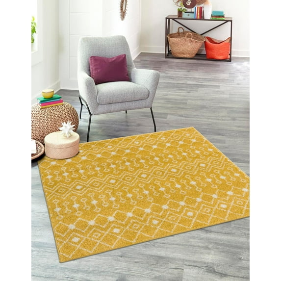 Unique Loom Tribal Trellis Collection Area Rug - Alaoui (5' 3" Square Yellow/Ivory)