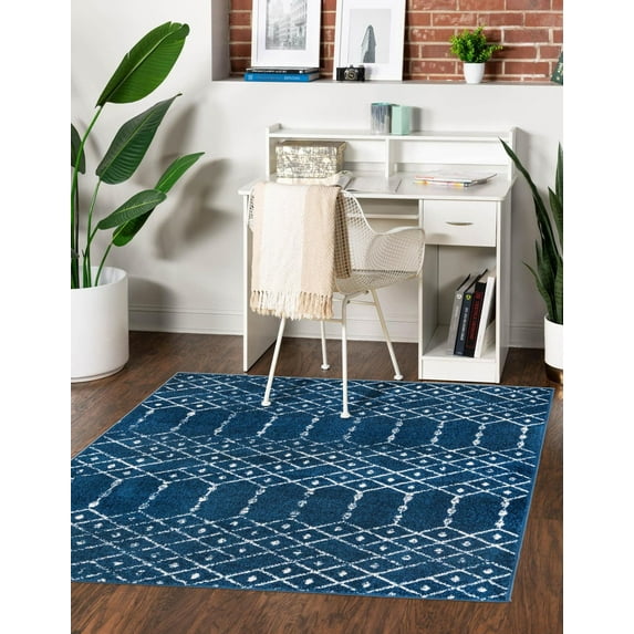Unique Loom Tribal Trellis Collection Area Rug - Alaoui (6' Square Navy Blue/Ivory)