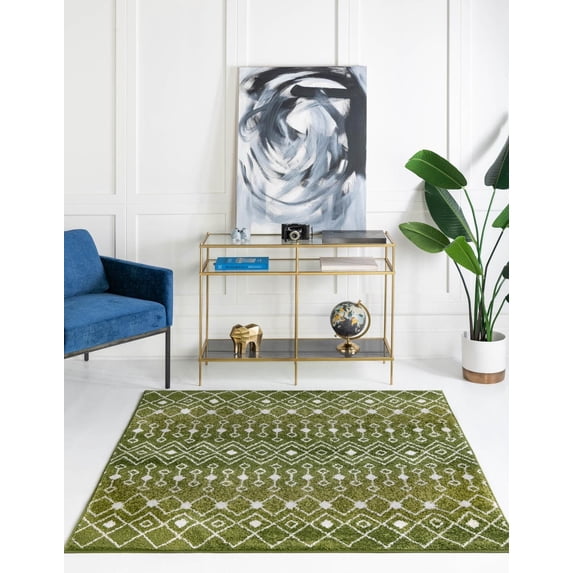 Unique Loom Tribal Trellis Collection Area Rug - Alaoui (7' 10" Square Green/Ivory)
