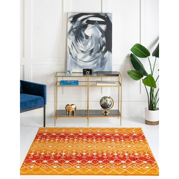 Unique Loom Tribal Trellis Collection Area Rug - Alaoui (7' 10" Square Orange and Red/Ivory)
