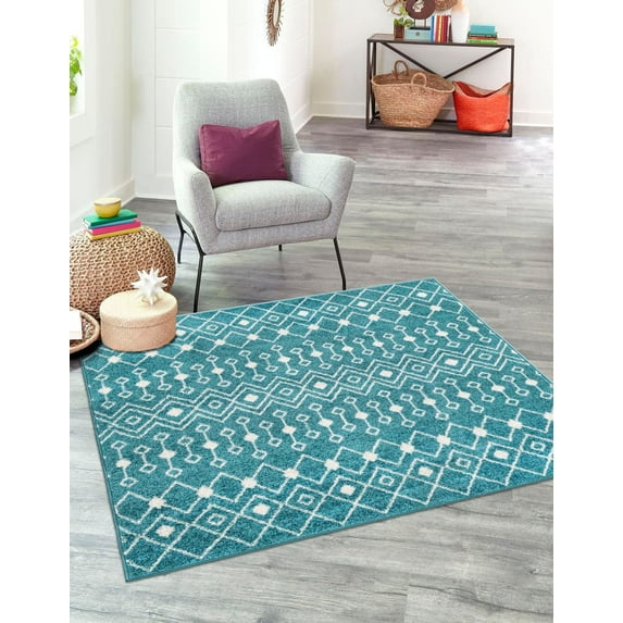 Unique Loom Tribal Trellis Collection Area Rug - Alaoui (7' 10" Square Turquoise/Ivory)