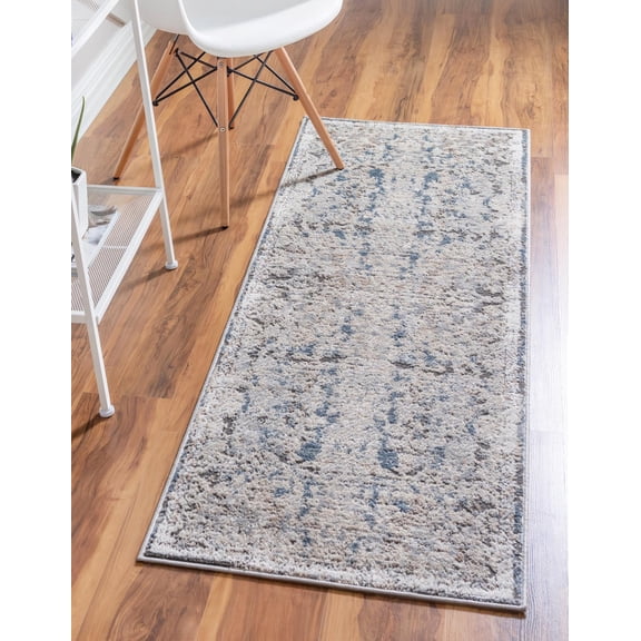 Unique Loom Albany Portland Rug Navy Blue/Beige 2' 2" x 8' Runner Floral Farmhouse Perfect For Bathroom Hallway Mud Room Laundry Room