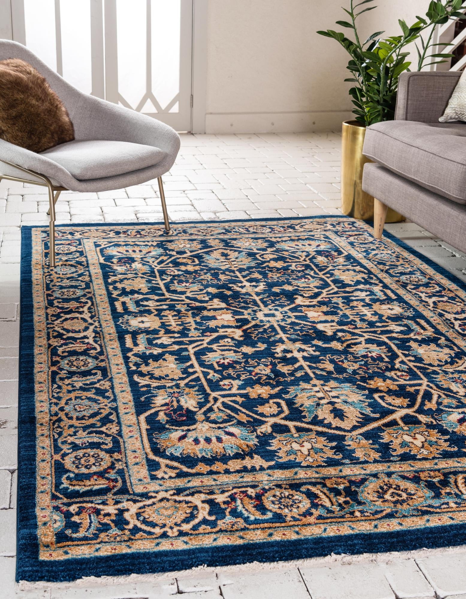 Rectangular Bohemian Rug Unique Loom Alcott Dorchester Rug Navy Blue/Beige 4' 1