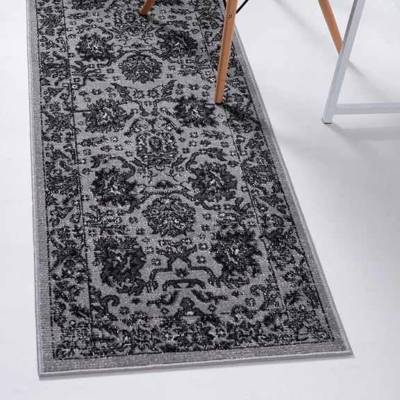 Unique Loom Lucerne Collection Area Rug - Aldstadt (2' 7" x 10' Runner Light Gray/Black)
