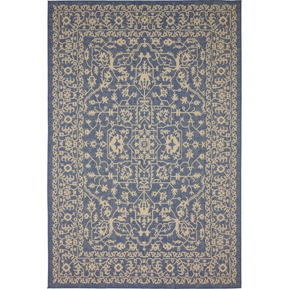 Unique Loom Allover Indoor/Outdoor Botanical Rug Blue/Beige 6' 1" x 9' Rectangle Border Traditional Perfect For Patio Deck Garage Entryway