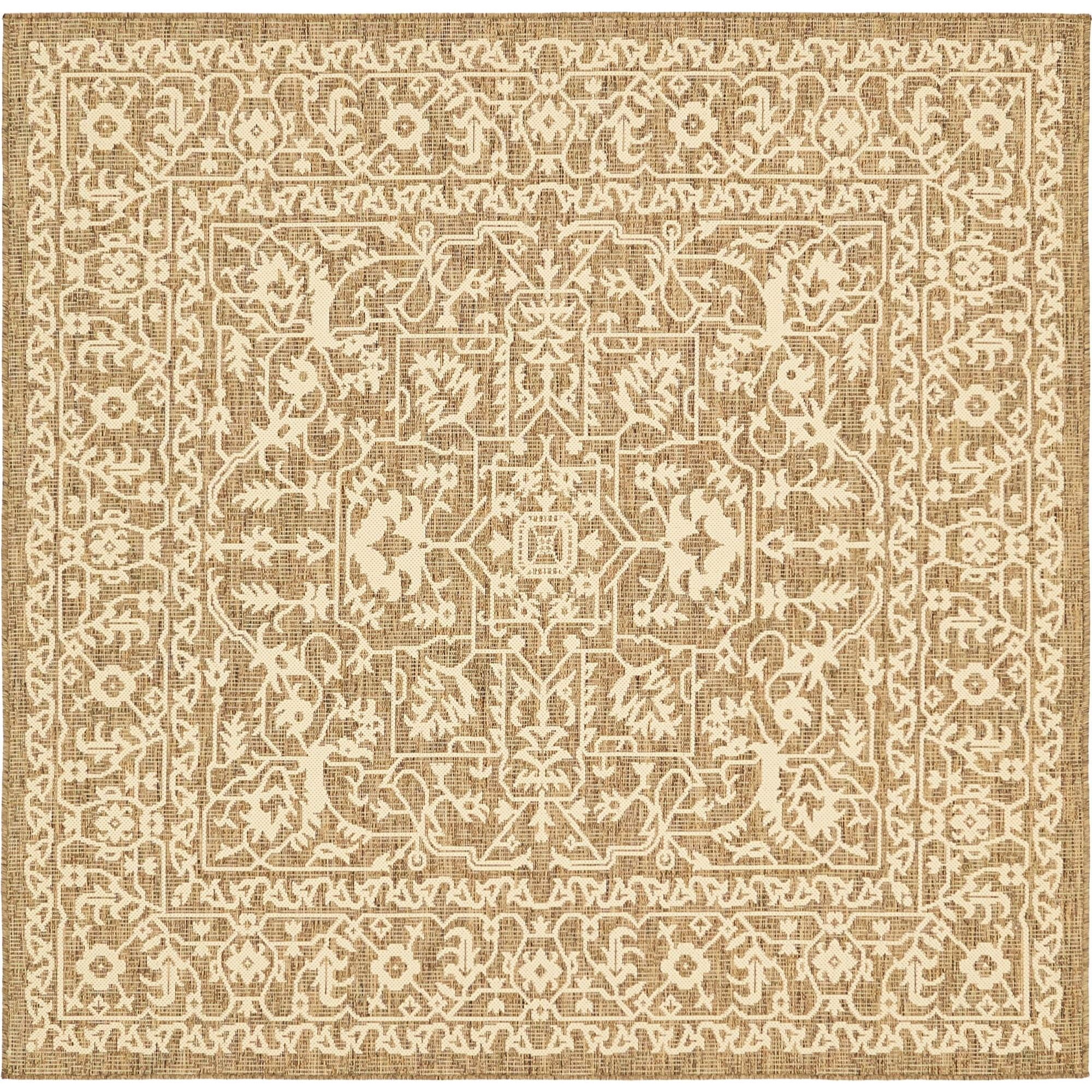 Unique Loom Allover Indoor/Outdoor Botanical Rug Brown/Beige 6' Square ...