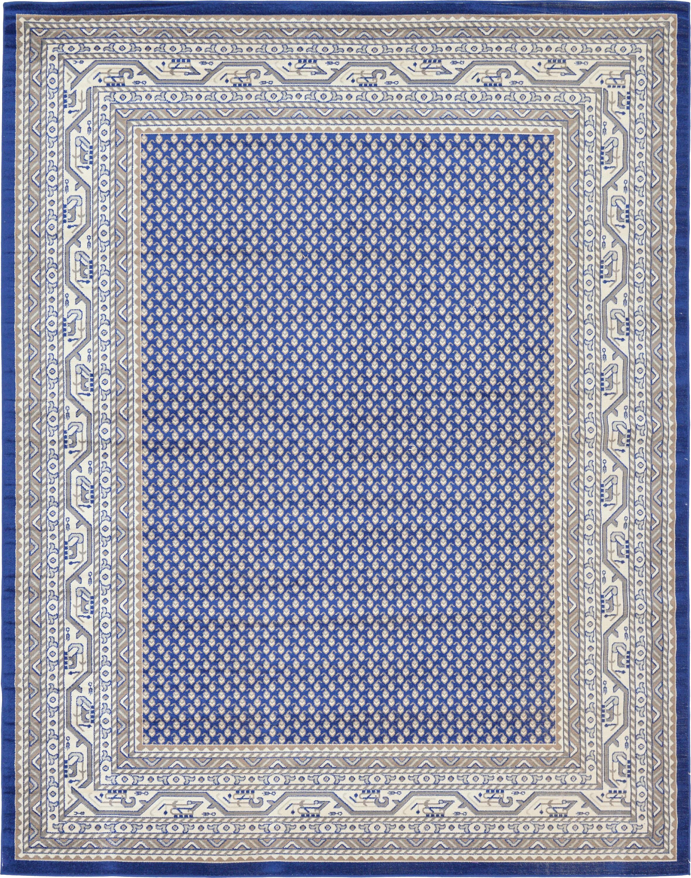 Blue and Gray Rectangular Stain-Resistant Synthetic Area Rug