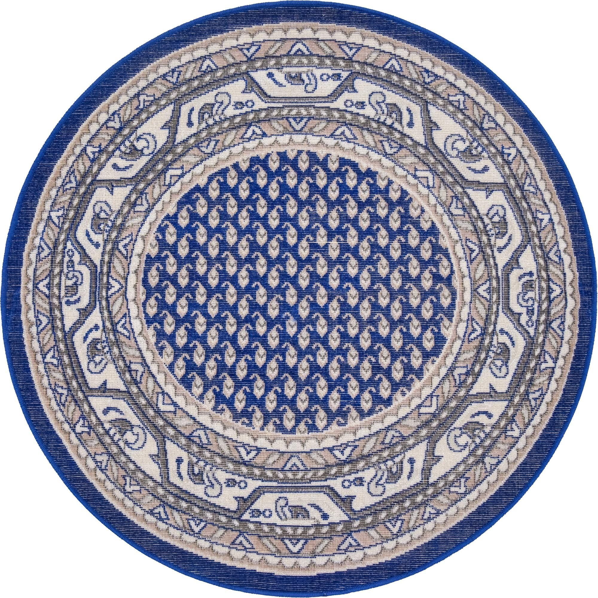 Unique Loom Allover Williamsburg Rug Blue/Gray 3' 7" Round Hand Made Geometric Traditional