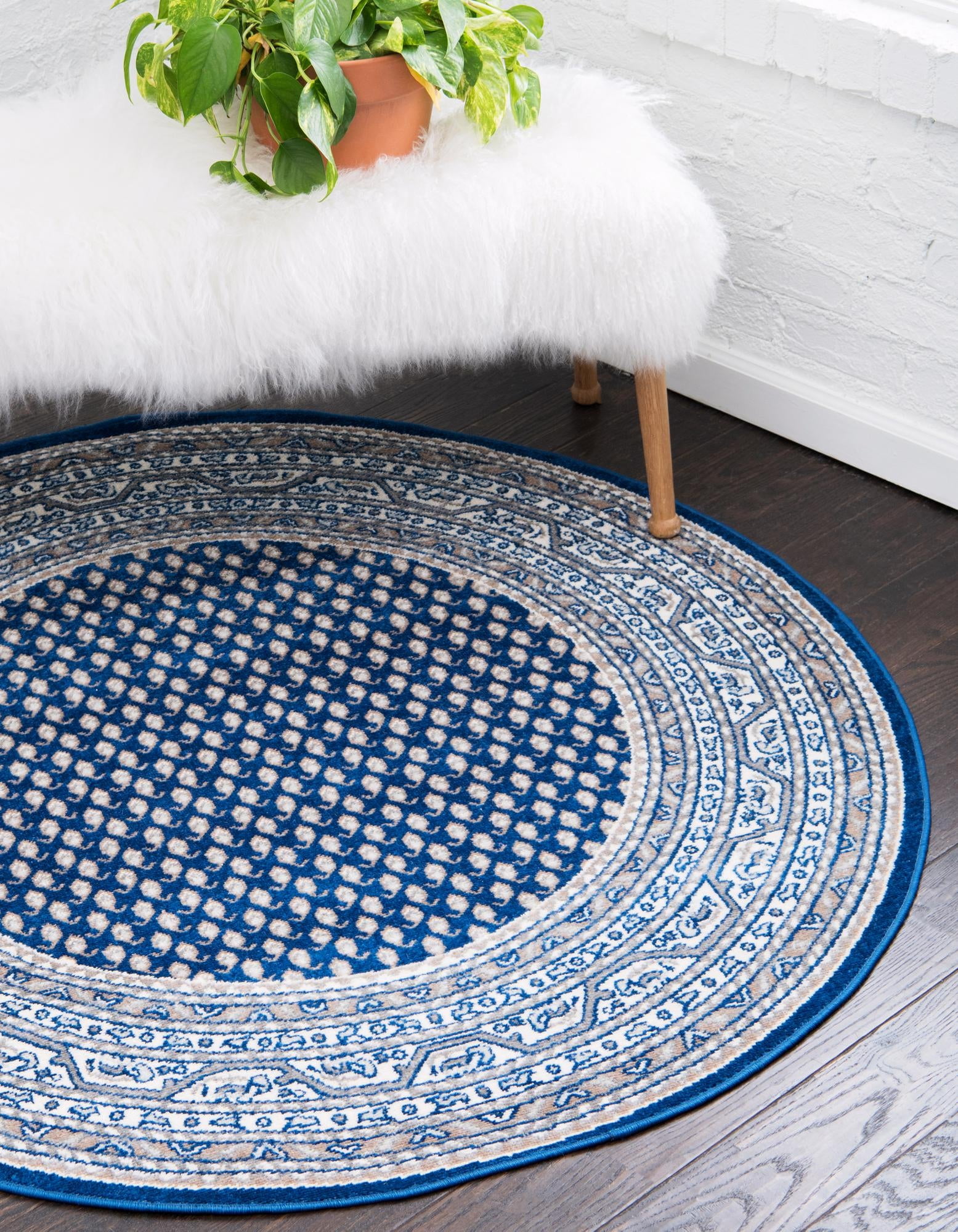 Unique Loom Allover Williamsburg Rug Blue/Gray 5' 1" Round Hand Made Geometric Traditional