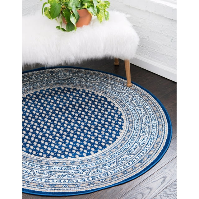 Unique Loom Allover Williamsburg Rug Blue/Gray 5' 1" Round Hand Made Geometric Traditional Perfect For Dining Room Entryway Bed Room Kids Room