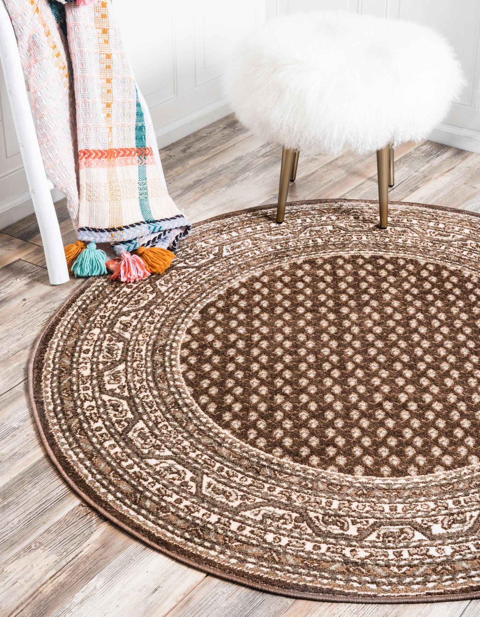 Unique Loom Allover Williamsburg Rug Brown/Beige 3' 7" Round Hand Made Geometric Traditional Perfect For Dining Room Entryway Bed Room Kids Room - image 1 of 3