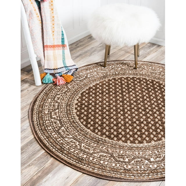 Unique Loom Allover Williamsburg Rug Brown/Beige 3' 7" Round Hand Made Geometric Traditional Perfect For Dining Room Entryway Bed Room Kids Room