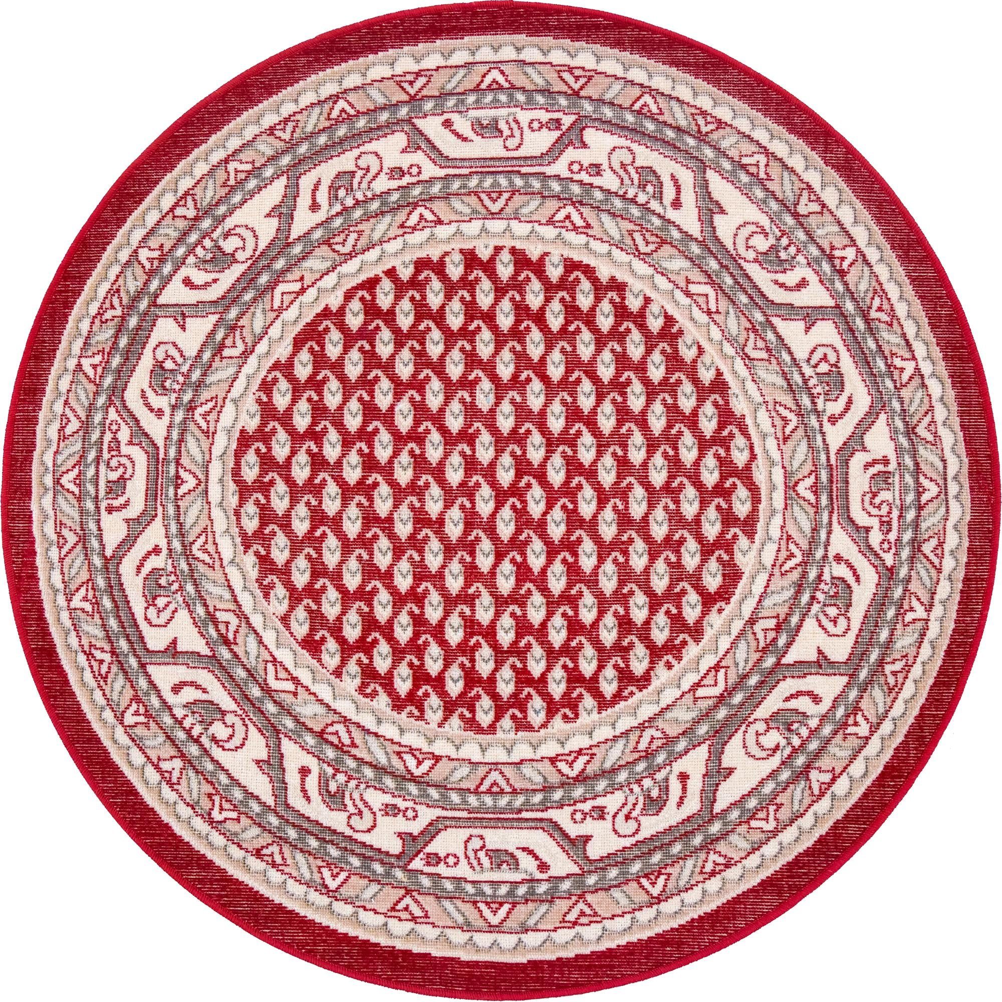 Unique Loom Allover Williamsburg Rug Red/Ivory 3' 7" Round Hand Made