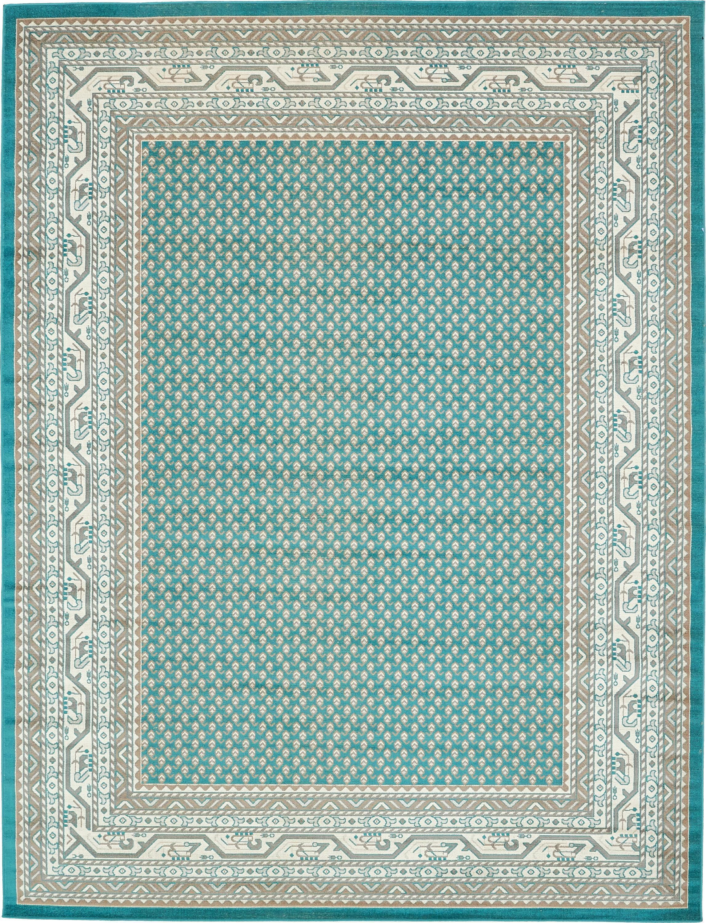 Teal and Light Brown Flat Woven Rectangular Rug 9' x 12'