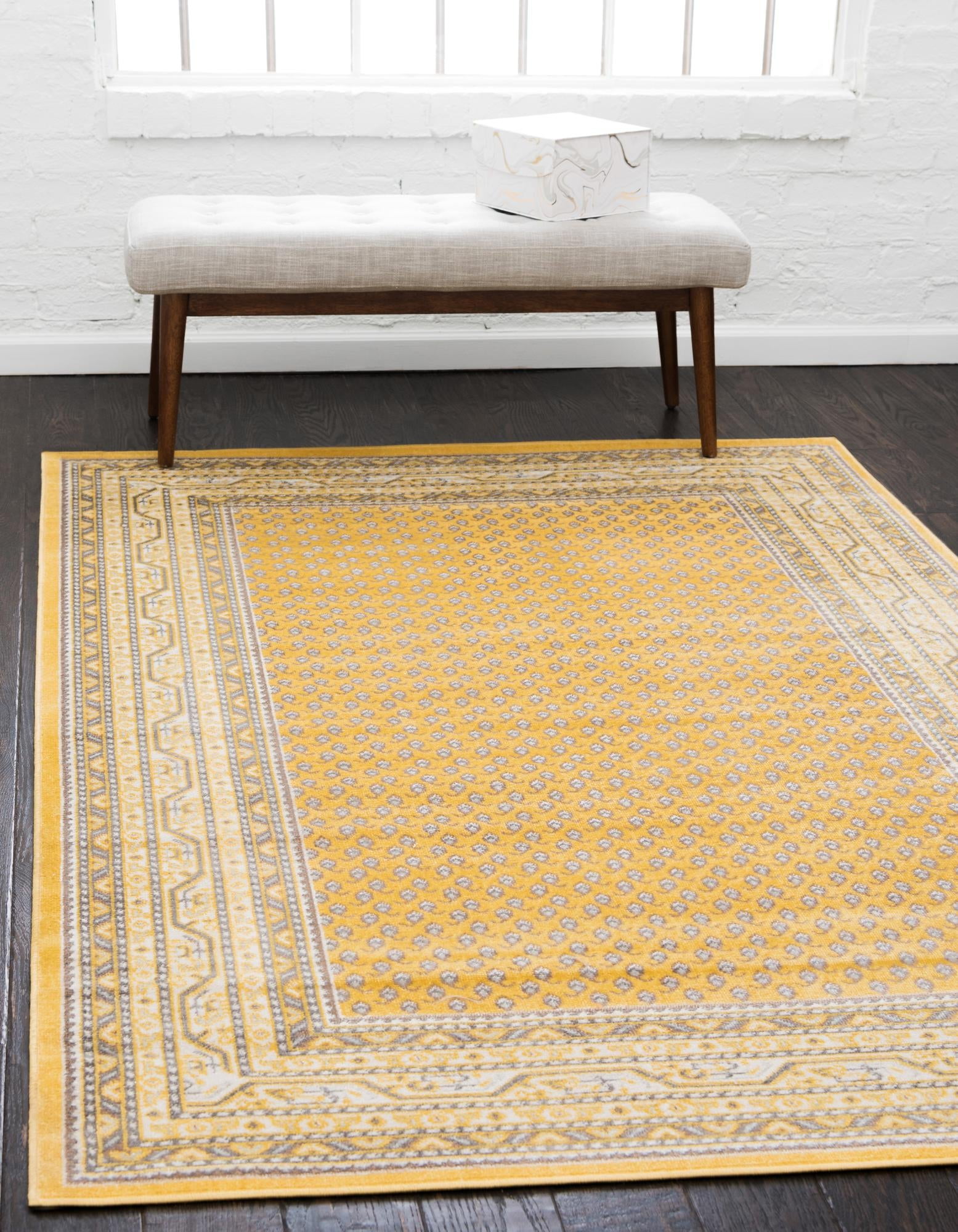 Unique Loom Allover Williamsburg Rug Yellow/Gray 8' x 10' Rectangle Hand Made Geometric