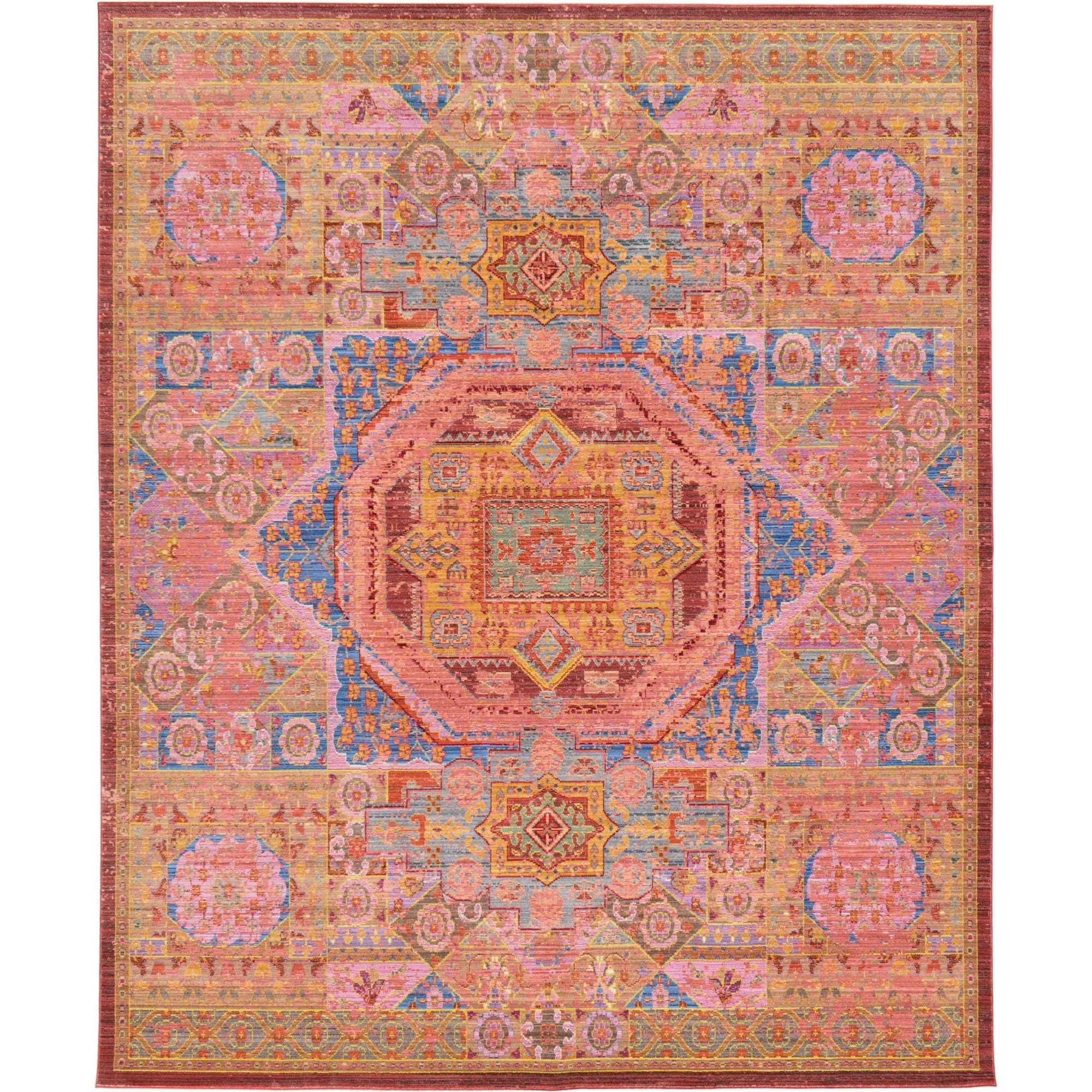 Unique Loom Alto Austin Rug, Peach and Brown, 8x10 Area, Bohemian ...