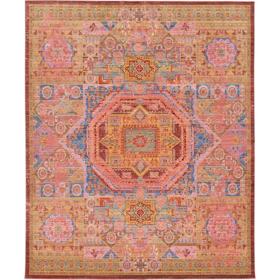 Unique Loom Alto Austin Rug Peach/Brown 8' x 10' Rectangle Border Bohemian Perfect For Living Room Bed Room Dining Room Office
