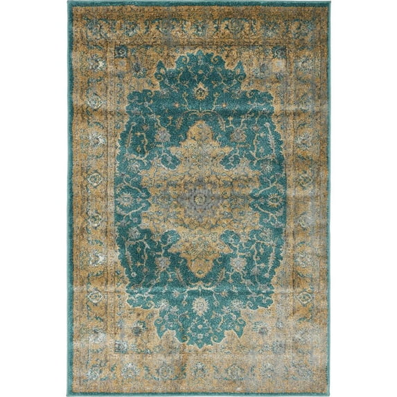 Unique Loom Amal Aurora Rug Teal/Blue 4' 1" x 6' 1" Rectangle Border Perfect For Living Room Bed Room Dining Room Office
