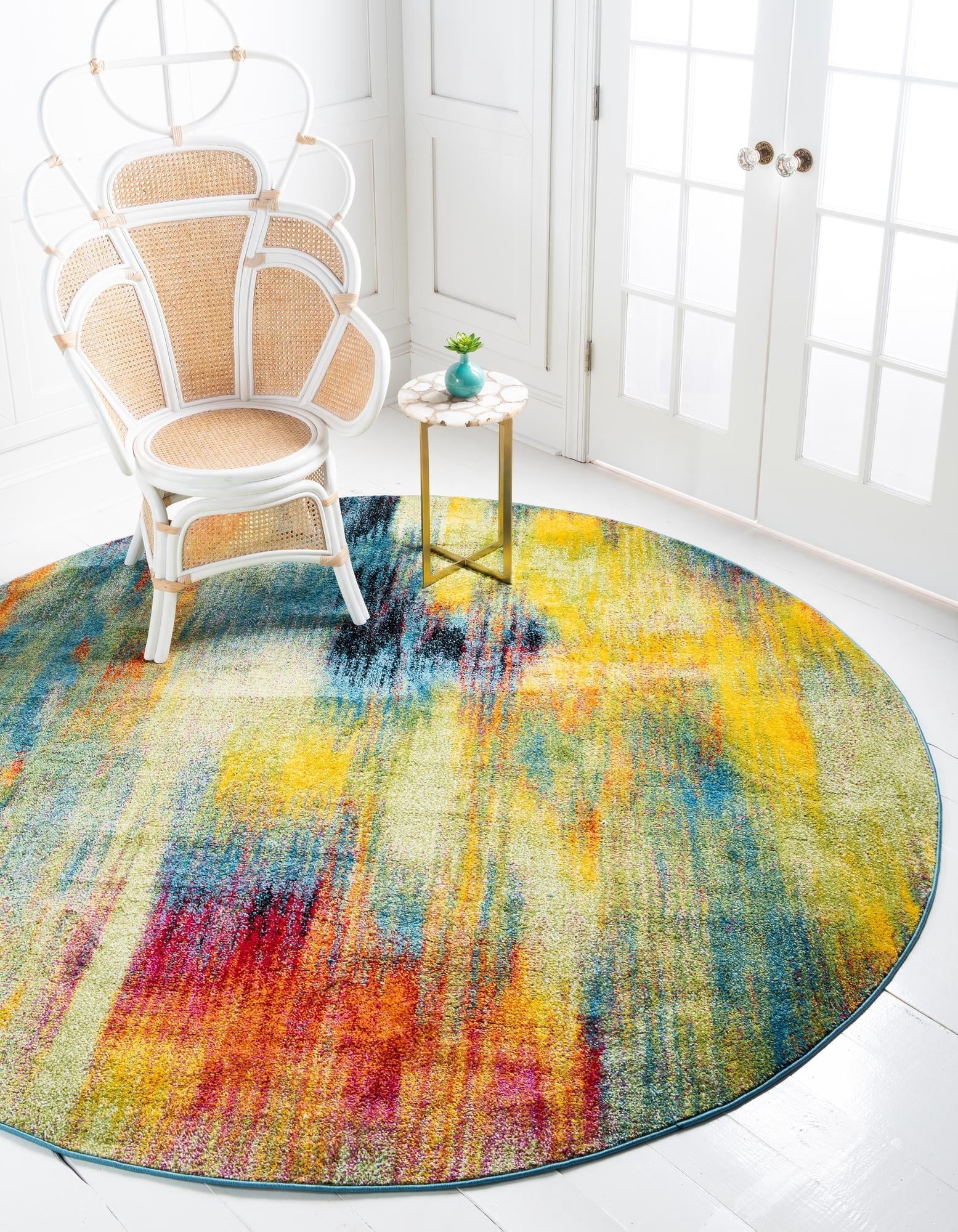 Unique Loom Lyon Collection Area Rug - Amber (8' Round Multi/Blue ...