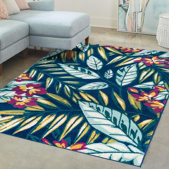 Unique Loom Bloom Collection Area Rug - Ambrosia (5' 3" x 8' Rectangle Navy Blue/Green)
