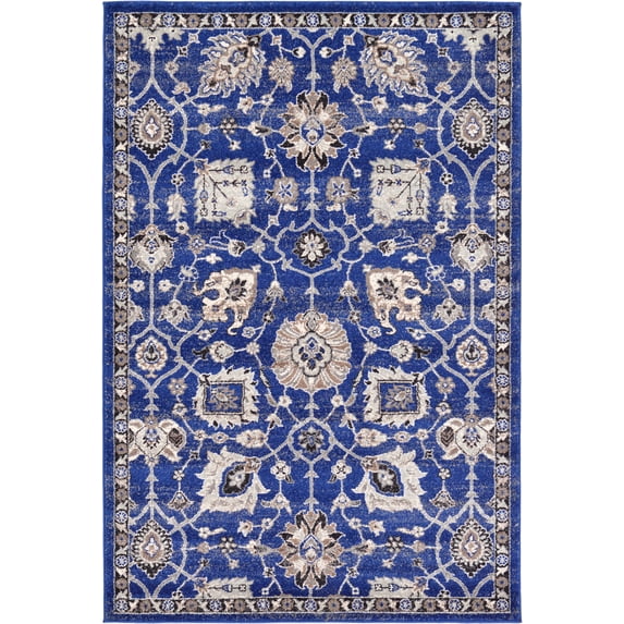 Unique Loom Amelia Tradition Rug Blue/Black 4' 1" x 6' 1" Rectangle Floral Bohemian Perfect For Living Room Bed Room Dining Room Office