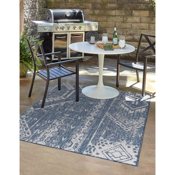 Unique Loom Outdoor Bohemian Collection Area Rug - Anthro (4' 1" x 6' 1" Rectangle Blue/Ivory)