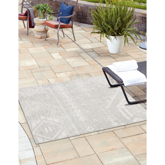 Unique Loom Outdoor Bohemian Collection Area Rug - Anthro (5' 3" Square Gray/Ivory)