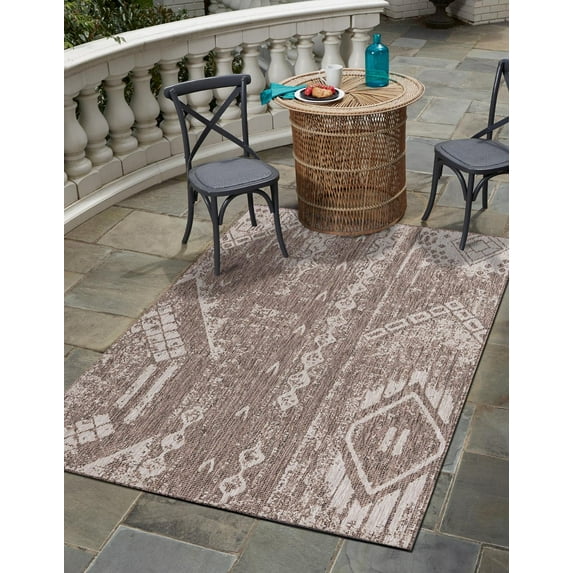 Unique Loom Outdoor Bohemian Collection Area Rug - Anthro (5' 3" x 8' Rectangle Brown/Ivory)