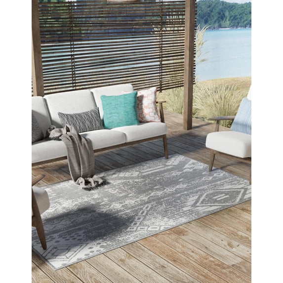 Unique Loom Outdoor Bohemian Collection Area Rug - Anthro (7' 10" x 10' Rectangle Charcoal Gray/Ivory)