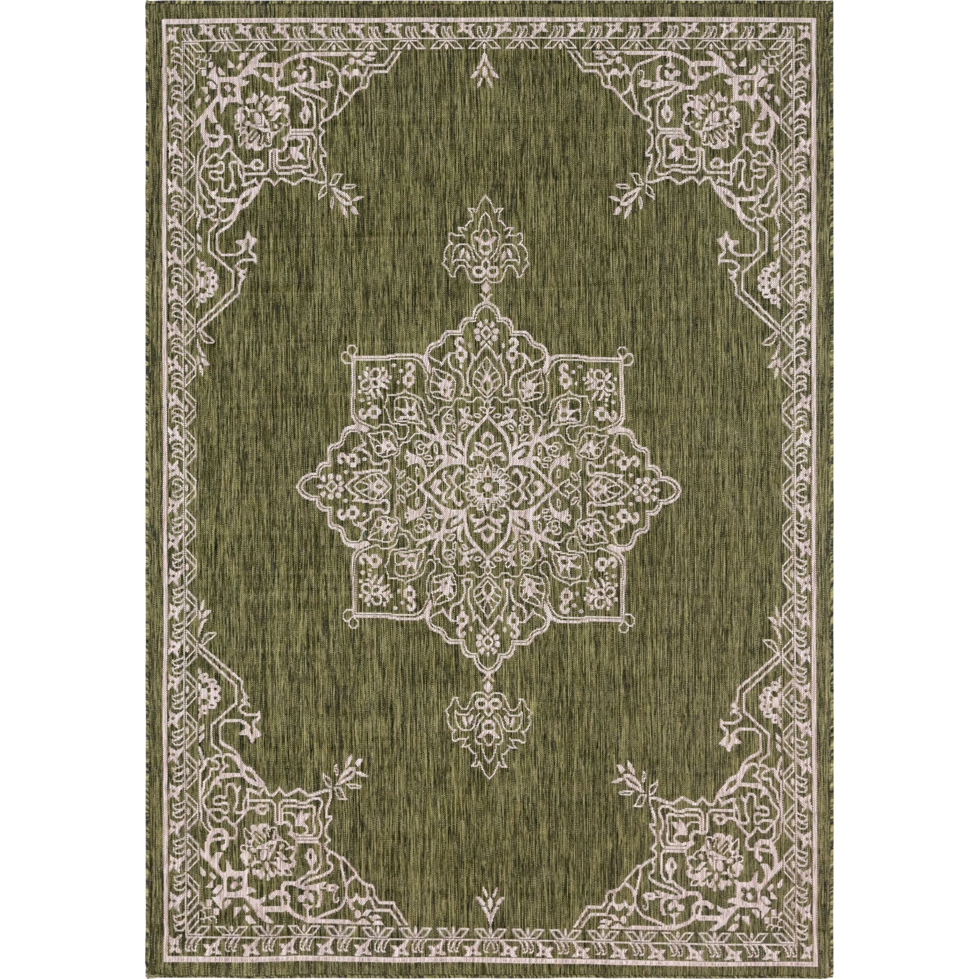Green Rectangular Stain-Resistant Outdoor Area Rug