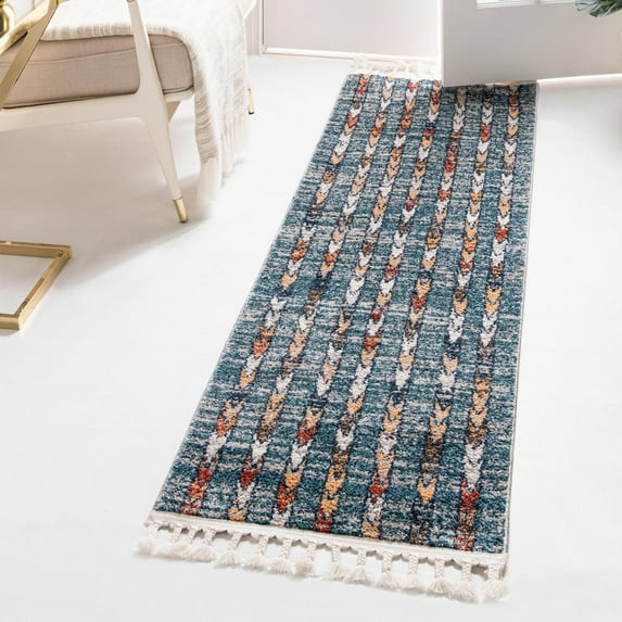 Unique Loom Aramis Collection Area Rug - Aras (2' 7" x 13' Runner Blue/Beige)