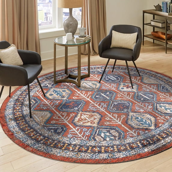 Unique Loom Aramis Collection Area Rug - Conner (10' Round Rust Red/Brown)