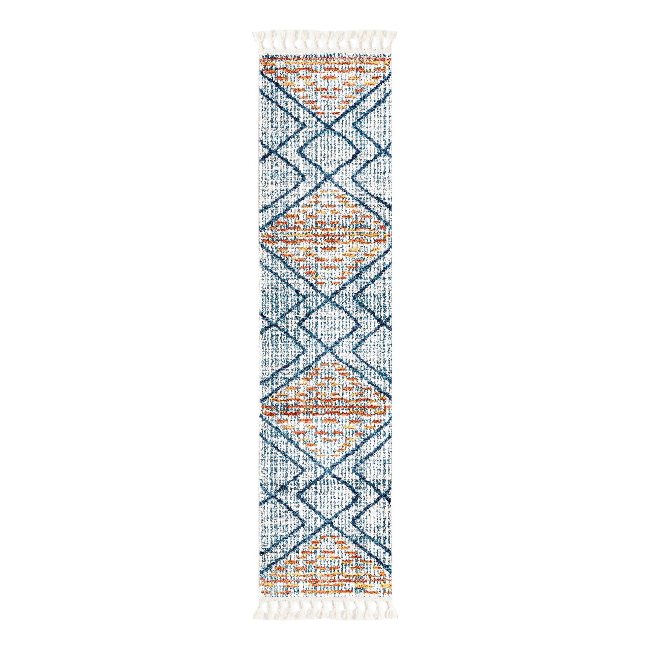 Unique Loom Aramis Collection Area Rug - Kavi (2' x 8' Runner Blue/Cream)
