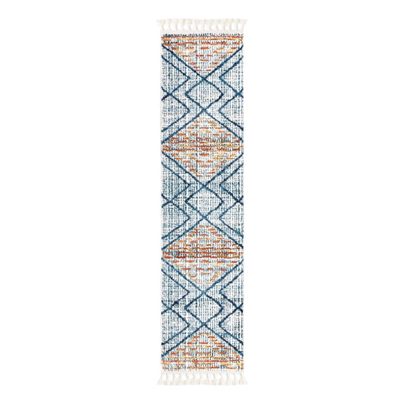 Unique Loom Aramis Collection Area Rug - Kavi (2' x 8' Runner Blue/Cream)