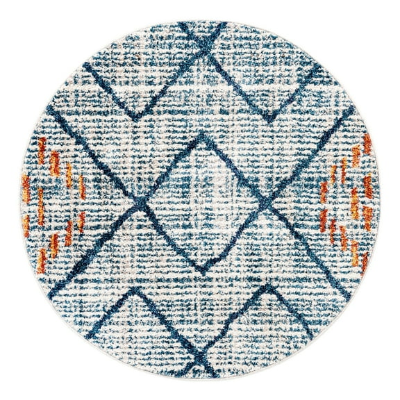 Unique Loom Aramis Collection Area Rug - Kavi (3' 3" Round Blue/Cream)