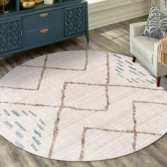 Unique Loom Aramis Collection Area Rug - Kavi (3' 3" Round Ivory/Beige)