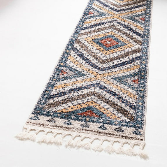 Unique Loom Aramis Collection Area Rug - Rio (2' x 8' Runner Blue/Cream)