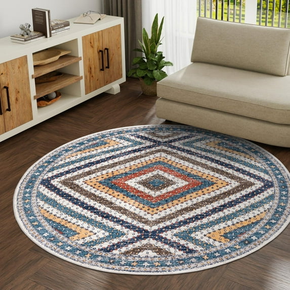 Unique Loom Aramis Collection Area Rug - Rio (7' Round Blue/Cream)