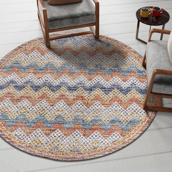Unique Loom Aramis Collection Area Rug - Stella (10' Round Multi/Beige)